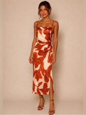House of Harlow 1960 Rust and Cream Floral Slip Midi Dress Size S NWT